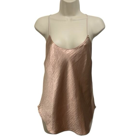 Victoria’s Secret Satin Cami Top Metallic Rose Gold Crinkle Tank M Lounge Glam - Picture 1 of 7